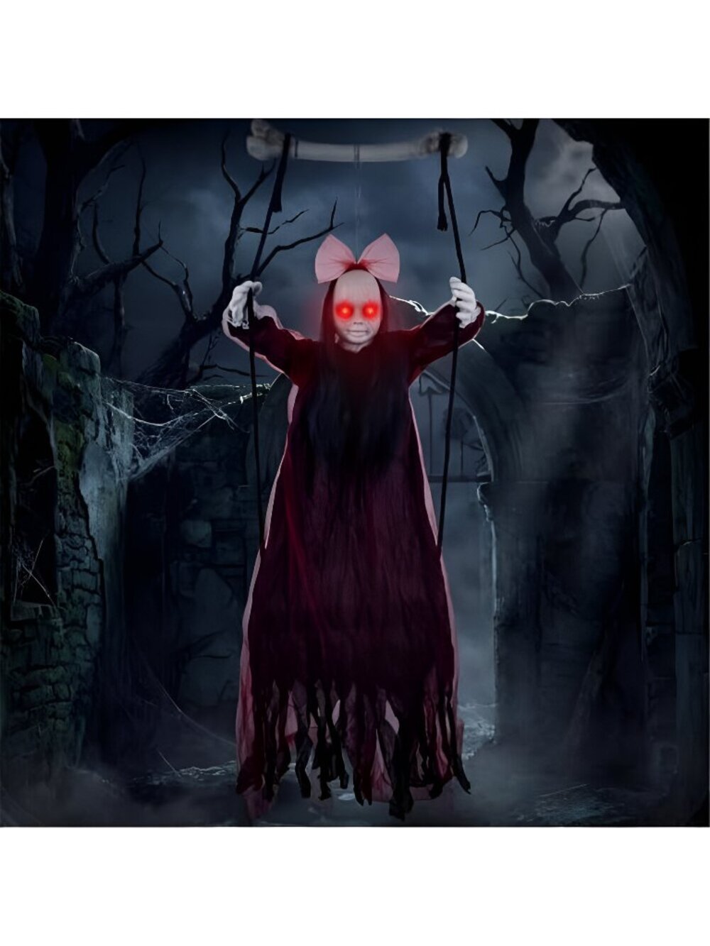 Halloween Hanging Ghost Decorations Outdoor, Animated Swinging Ghost with Sound